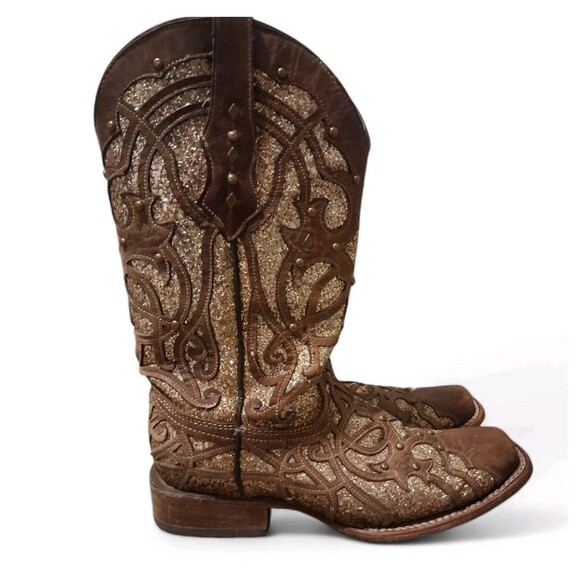 Corral Shoes - Corral Orix Glittered Inlay and Studs Western Boots Womens Size 10 M Square Toe